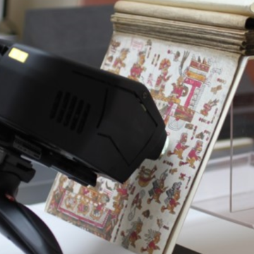 Image showing a raman spectrometer analysing a codex