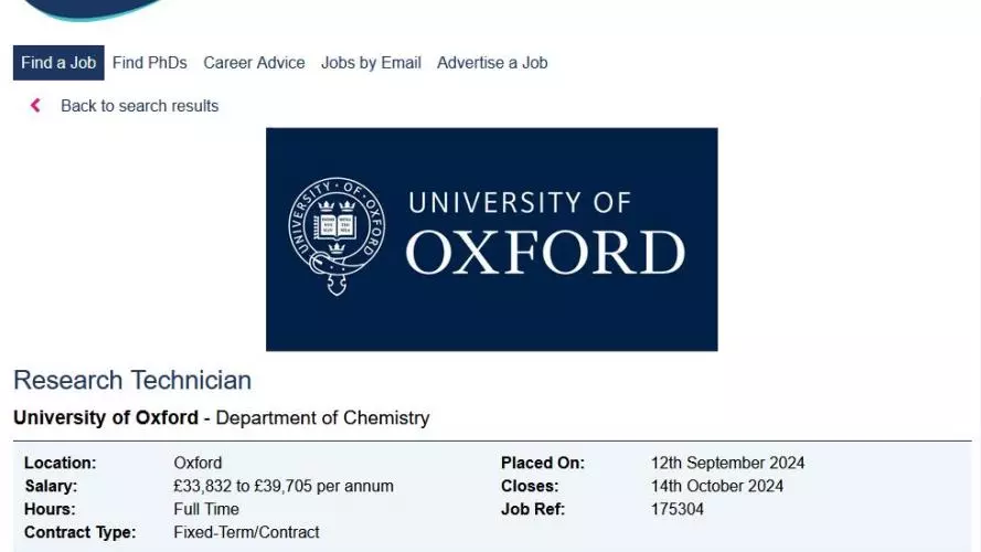 Image showing a job advert for a Research Technician